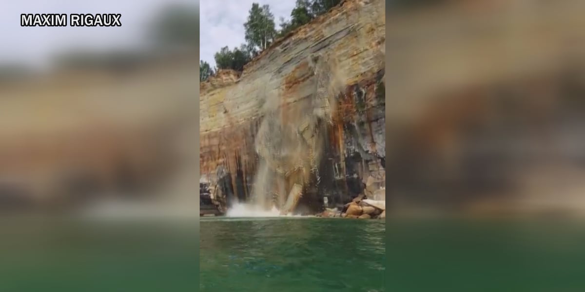 Falling On Rocks New perspective of cliff falling very close to Pictured Rocks kayakers