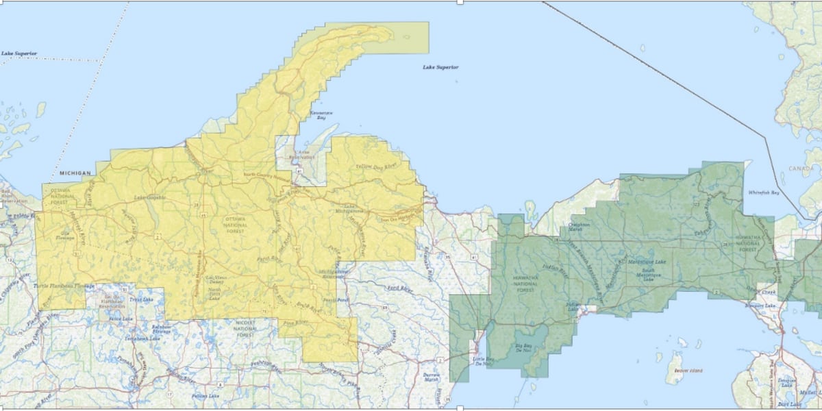 Wisconsin Michigan Area Low-level flights to map geology of Michigan, Wisconsin