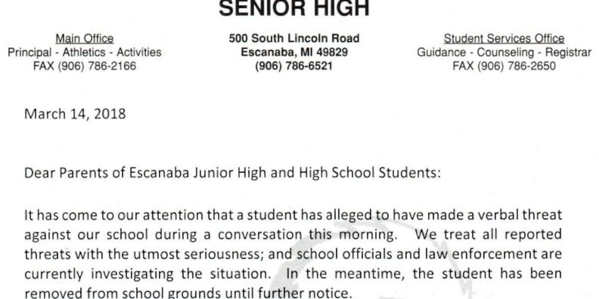 UPDATE Police investigate student threat at Escanaba High School