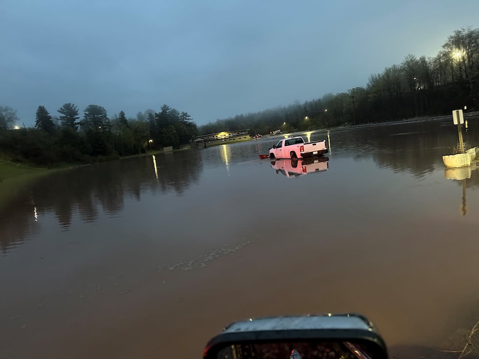 Flooding in downtown L’Anse is seen the early morning of May 15, 2025. This is near the old...