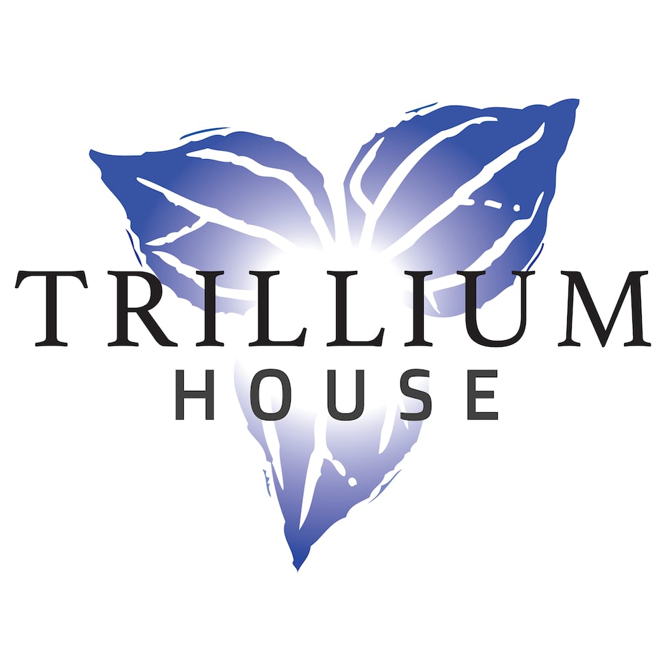 Trillium House logo with a blue flower
