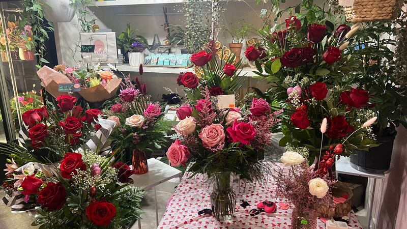 Valentine's Day floral arrangements at Samara Floral Co in Negaunee.