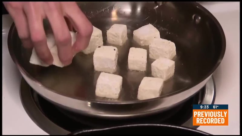Today's bibimbap protein? Tofu! The plant-based protein can easily be swapped with ground beef...